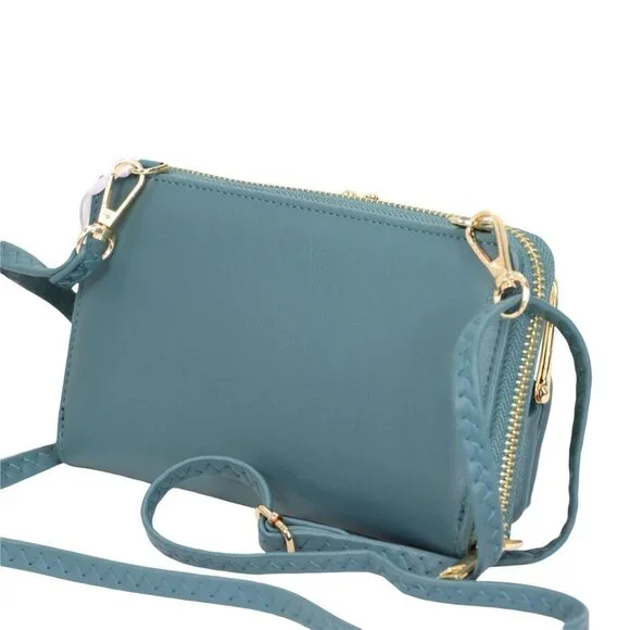 Teal Green Faux Leather Purse Wallet Cross Body Shoulder Bag Clutch Coin Purse - Picture 2 of 8